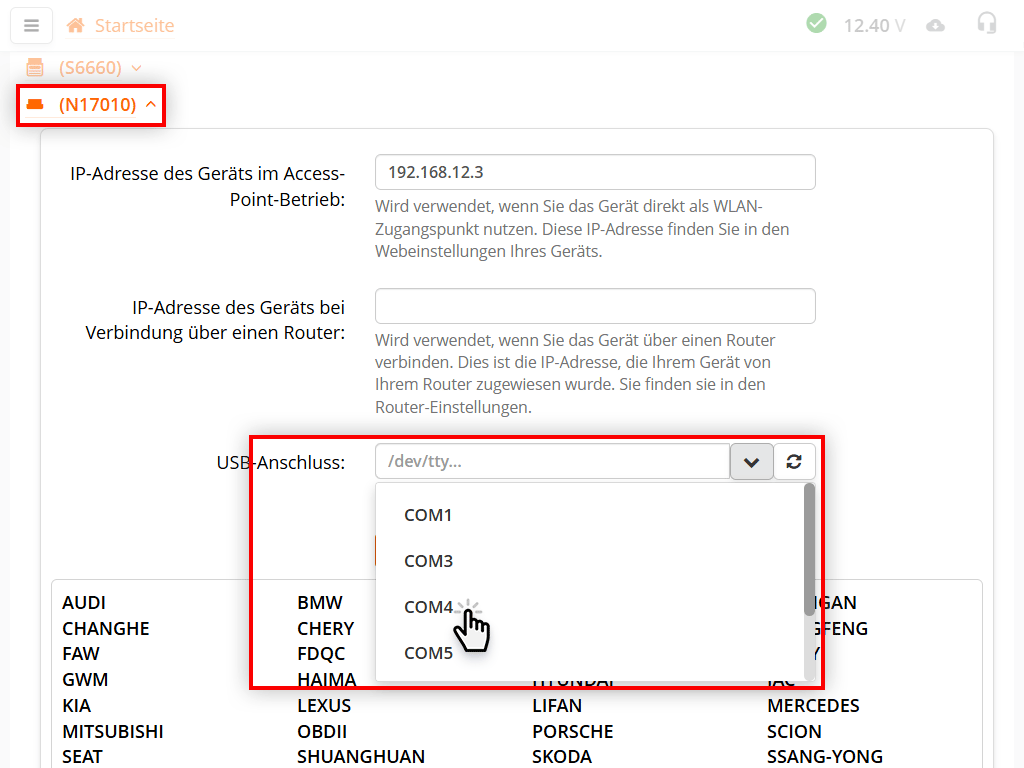 Verbindung über USB 2