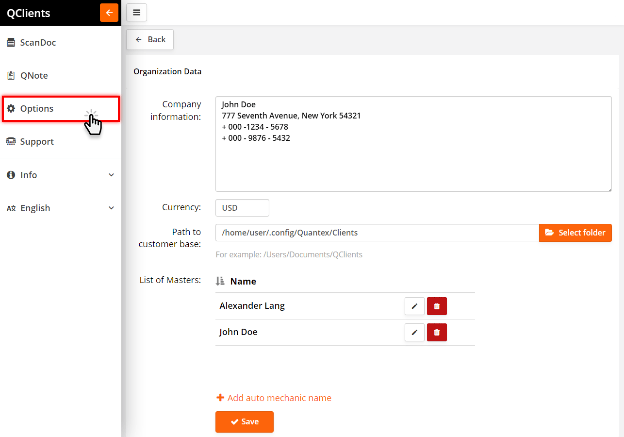 QClients program settings